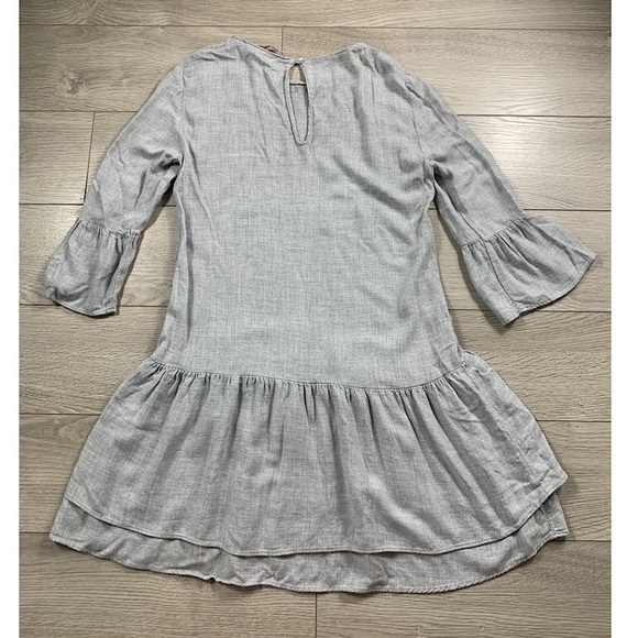 Zara Floral Print Ruffle Skirt Long Sleeve Grey Mini Dress - Picture 3 of 8